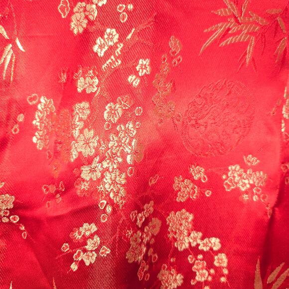 Red Floral Brocade Cheongsam Qipao Dress XL Chinese Traditional Satin Side Slits - Picture 6 of 13